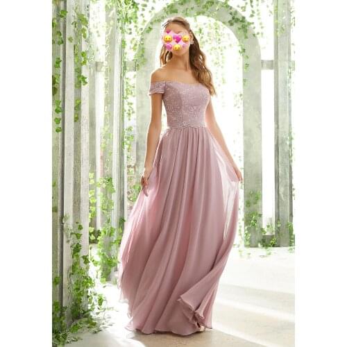 Purple Bridesmaid Dresses 2020 Long Chiffon Prom Party Gowns Wedding Guest Maid Of Honor Dress Lace Bodice off Shoulder