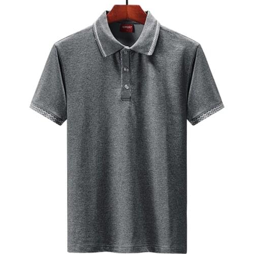 Grey Mens Polo T Shirt Summer Cotton Clothing Turn Down Collar Men Clothes Polo Homme Short Sleeve Loose Style Polos Hombre 4XL