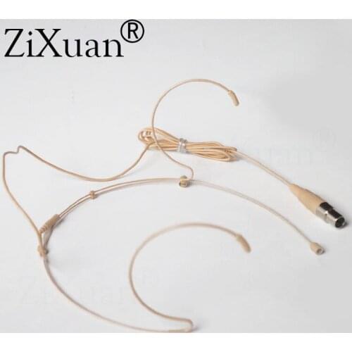 Beige Cardioid Double Ear Hook Headset Microphone for Shure Wireless Interview Speech Sing Record Mini XLR 4Pin TA4F Connector