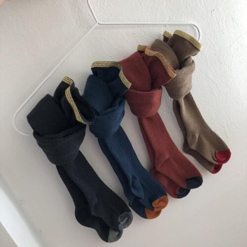 MYUDI - Girl Cotton Tights Golden Thread Shiny Elastic Band Retro Children Pantyhose Baby Rib Autumn Winter Trousers For Kids