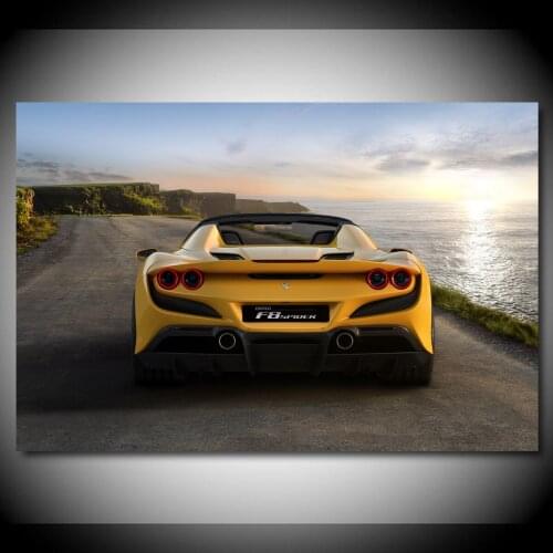 Canvas Paintings Supercar Ferraris Spider F8 Back View Yellow Vehicle Posters Wall Art Prints for Living Room Decor