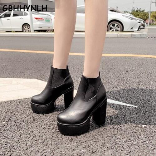 GBHHYNLH cowboy boots Platform shoes Ankle Boots Women Chunky Heels women Short Boots leather waterproof women boots LJA830