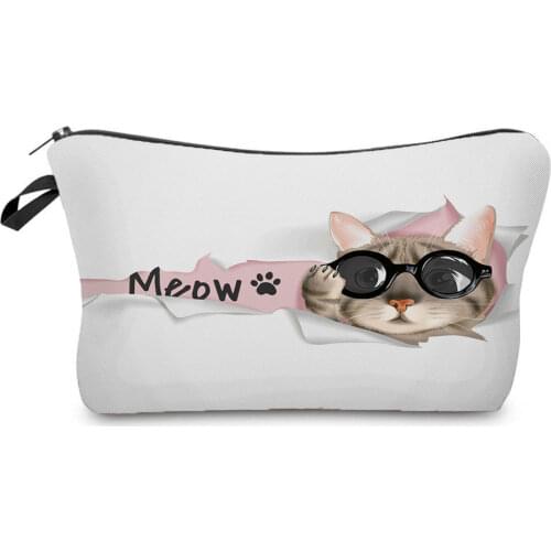 Handsome Cat Printed Cosmetics Organizer Bag Makeup Bags for Women Fashion Toiletry Storage Bag Pretty Female Make up Bag