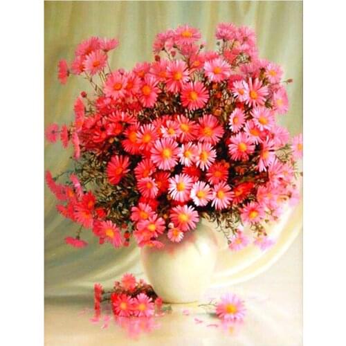 Red Chrysanthemum Flower Vase Diamond Painting Round Full Drill Nouveaute DIY Mosaic Embroidery Cross Stitch Floral Still Life