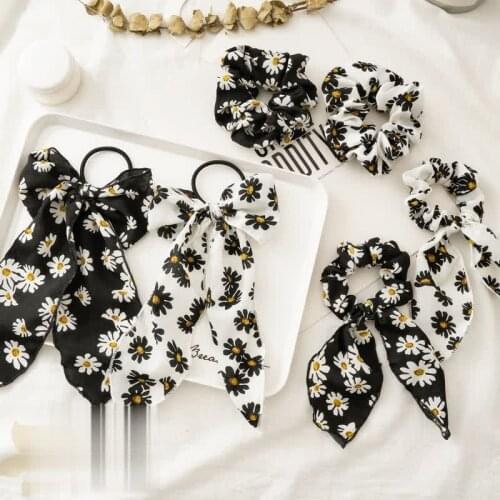 Kasuga small daisy hair ring retro French bow streamer hair rope wild large intestine head rope Mori hair accessories