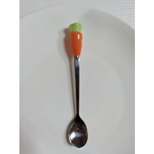 Cartoon Creative Radish Ceramic Handle Stainless Steel Coffee Spoon Seasoning Dessert Stirring Coffee Spoon with Cup Mug