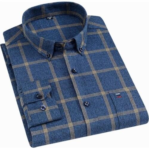 Mens shirts Spring and Autumn Mens Long Sleeve Oxford Plaid Striped Casual Shirt Work Shirts