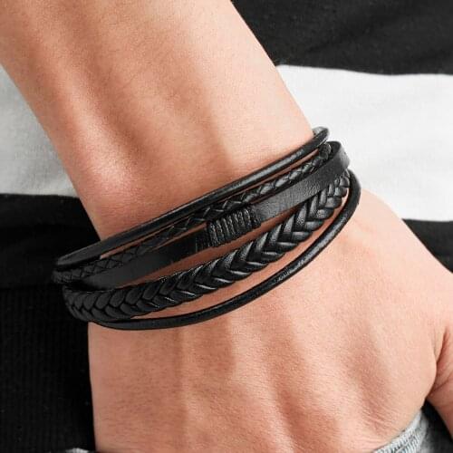 Hand Woven Leather Boys' Bracelet Alloy Magnetic Buckle Bracelet Punk Mens Hip Hop Party Bracelet Classic Jewelry Birthday Gift