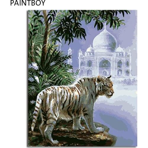 PAINTBOY Framed DIY Painting By Numbers On Canvas Of Animals Tiger Oil Painting Home Decor For Living Room Wall Art