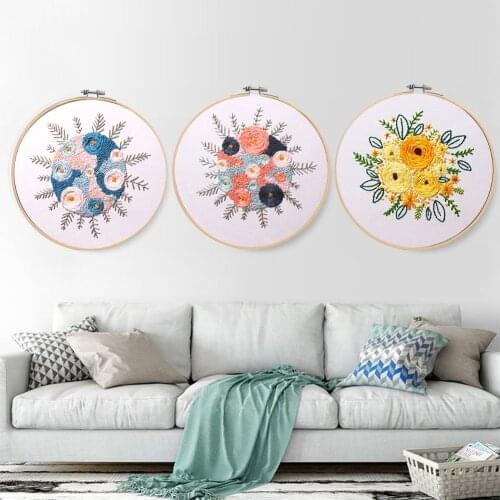 DIY Starter Kit Ribbon Painting Plants Pattern Embroidery Flowers Handwork Needlework Threads Tools Home Decoration Cross Stitch