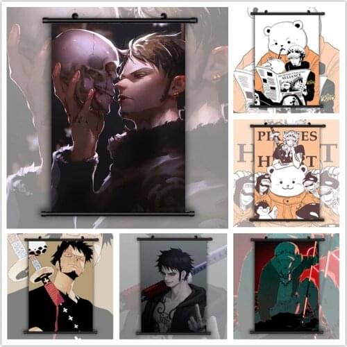 Wall Art Cute One Piece Trafalgar Law Heart Plastic Scroll Hanging Painting Canvas Poster Pictures Print Home Decor Kids Room