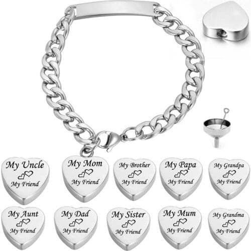 Stainless Steel Fashion Cremation Bracelet for Ashes My Friend Urn Bracelet with Heart Charm Locket Memorial Urn Bangle Gifts