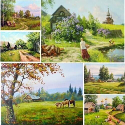 Landscape Farmhouse Rural 5D Diy Full Square and Round Diamond Painting Embroidery Cross Stitch Kit Wall Art Club Home Decor