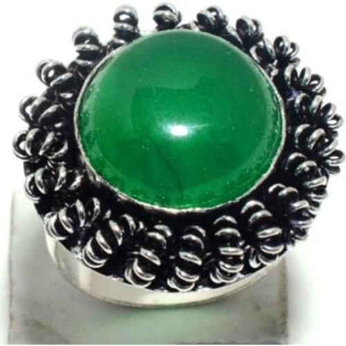 Genuine Green Onyx Ring Silver , Hand Made Women Jewelry gift , Size: 7.25 , R7129