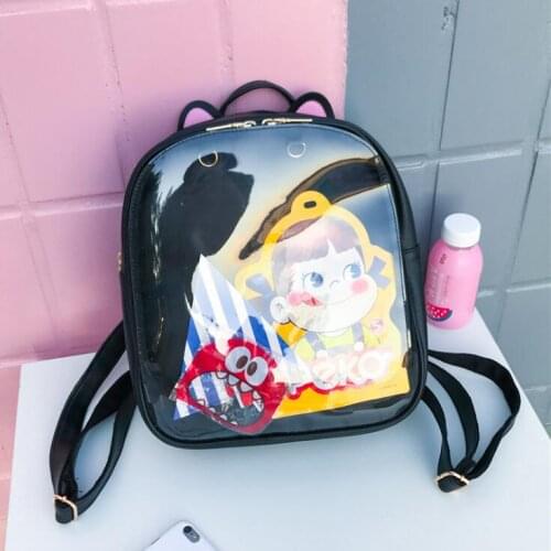 Lovely Cat Ear Leather Backpacks Candy Color Transparent Bag Children Shoulder Bags School Teenage Girls Travel Bagpack Itabag