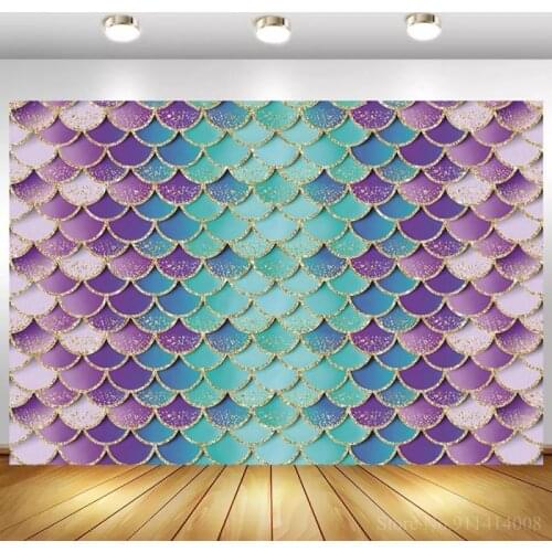 Mermaid Fish Scales Gradient Photography Backdrop Kids Baby Shower Birthday Party Table Decor Photo Background