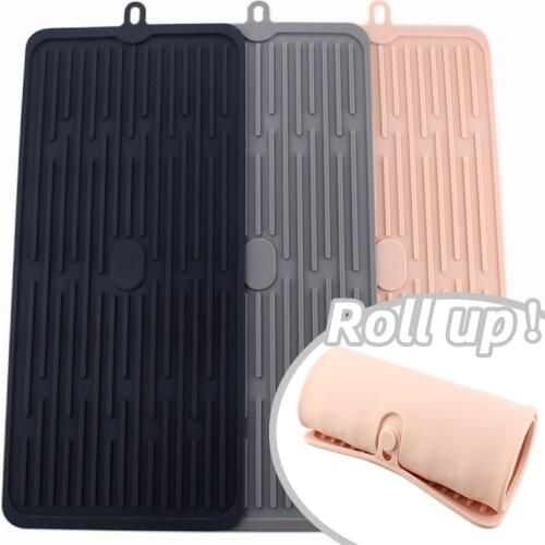 47*20cm Foldable Drain Silicone Pad Non-slip Draining Mat Silicone Drain Pad Wine Glass Tableware Home Kitchen Accessories
