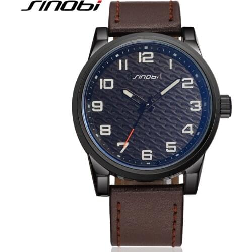 SINOBI Sport Mens Watches Genuine Leather Watch Men Hardlex 30 Meters Water Resistant Wristwatches Relojes Hombre Marca Famosa