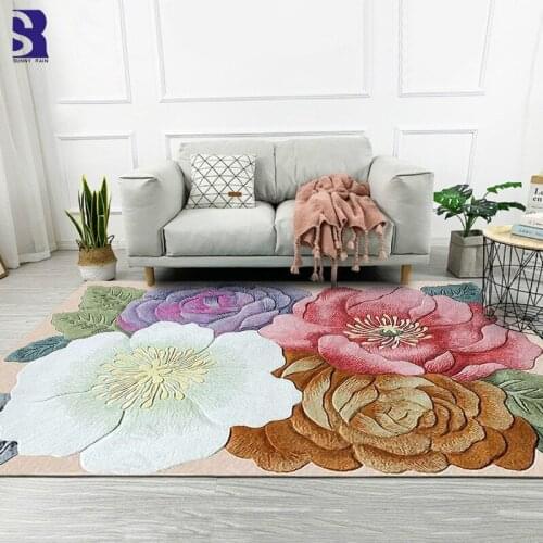 SunnyRain 1-piece 3D Flowers Area Rug and Carpets for Home Living Room Large Size Rug for Bedroom Slipping Resistance