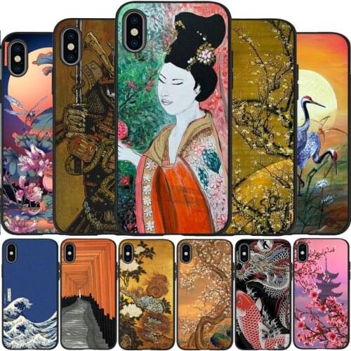 Japan Oil Painting Art Black Silicone Phone Case For IPhone 12 Mini 11 Pro Max XR XS XSMax X 5 5S SE 2020 6 7 8 Plus TPU Cover