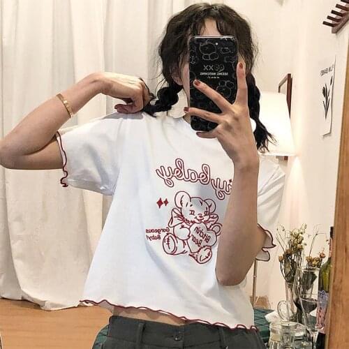 Womens T-shirts Y2k Tops Anime Short Sleeve Crop Top Harajuku Summer Loose HipHop Aesthetic Kpop korean Cotton Kawaii Clothing