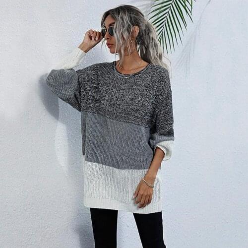 Oversized Large Loose Color Blocked Sweaters Female Spring Lightweigh Knit Jumpers O Neck Pullovers Fall Womens Clothing Tops