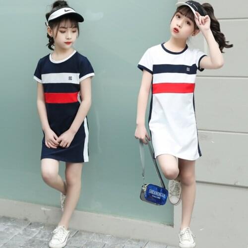 3-13 Years Children Girls Navy dress School Style Summer Dress off shoulder Princess Dress girls Clothing stripe kids dresses