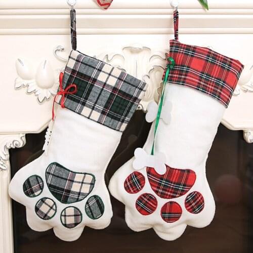 10pcs/lot free shipping Ready in Stock Top Quality Wholesale Christmas Pet Dog Paw Stocking Tree ornaments kids candy gift bag
