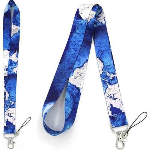 100 Pcs World Map Cell Phone necklace Lanyard Keychain for Keys ID USB Badge Holders Pass Gym Mobile Lanyards Neck Strap