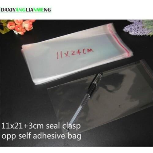 200pcs Clear Resealable BOPP/Poly/Cellophane Bag 11x21+3cm Transparent OPP Self Adhesive Plastic packaging cosmetic Packing bags