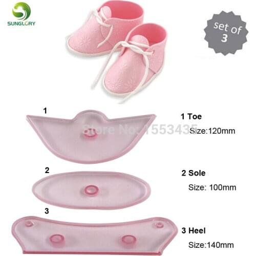 3PCS/SET Plastic Fondant Baby Bootee Cake Mold Bebe Shoe Cookie Cutter Mold For Baking Cake Decorating Tools Kitchen Color Pink
