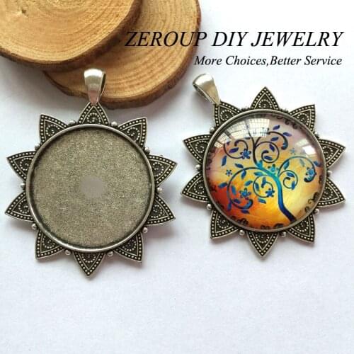 5pcs/lot 35mm Necklace Pendant Setting Antique Bronze Silver Glass Cabochon Blank Base Supplies for Jewelry Finding T19