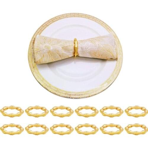 6 Pcs Bamboo Joint Round Metal Napkin Rings Set Handmade Metal Serviette Buckle Holder for Dining Table Wedding Holiday Parties