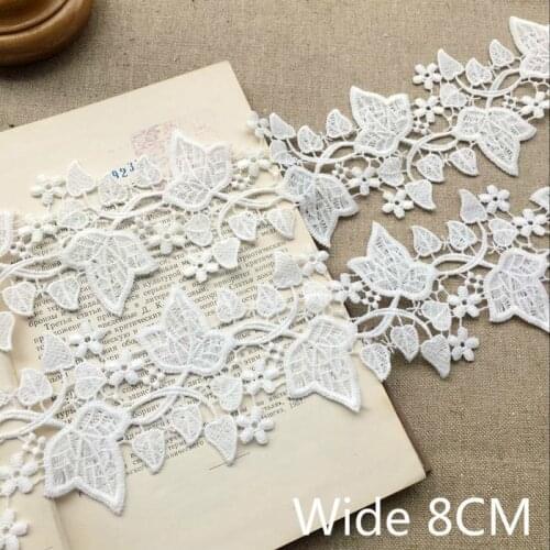 8CM Wide White Leaf Water Soluble Lace Fabric Embroidered Ribbon Edge Trim DIY Crafts Garment Dress Veil Sewing Guipure Supplies