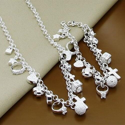 925 Silver Jewelry Set For Women Fashion 13 Different Pendants Bracelet Necklace Wedding Jewelry Gift