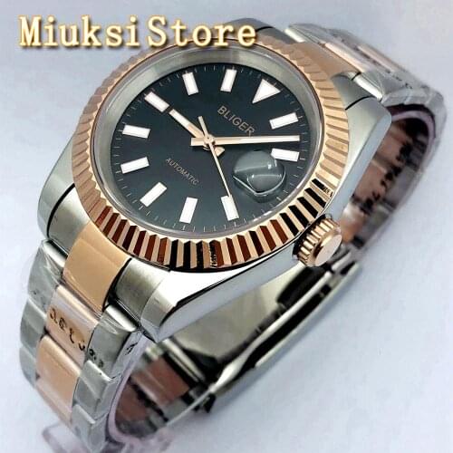 BLIGER 39mm New Silver Rose Gold Luxury Mechanical Watch Sapphire Crystal Luminous 21 Jewels Miyota8215 Movement Automatic Watch