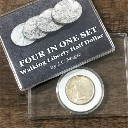 Four in One Walking Liberty Half Dollar Set Magic Tricks Coin Appear Vanish Magia Magician Accessory Close Up Illusion Mentalism