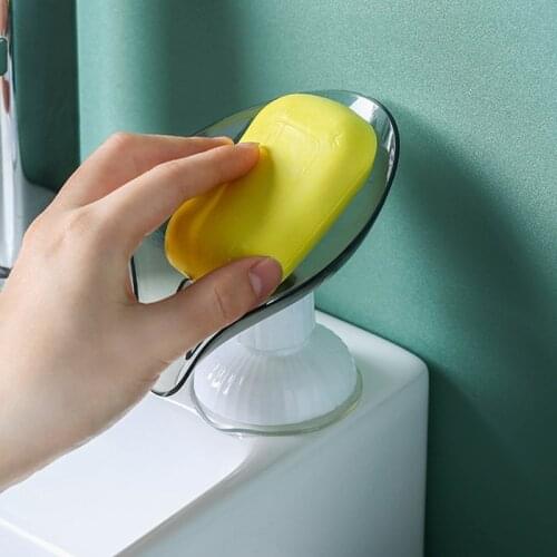 Bar Soap Holder Leaf Shape Self Draining Soap Dish Decorative Soap Tray Soap Box with Suction Cup for Bathroom Kitchen TS2