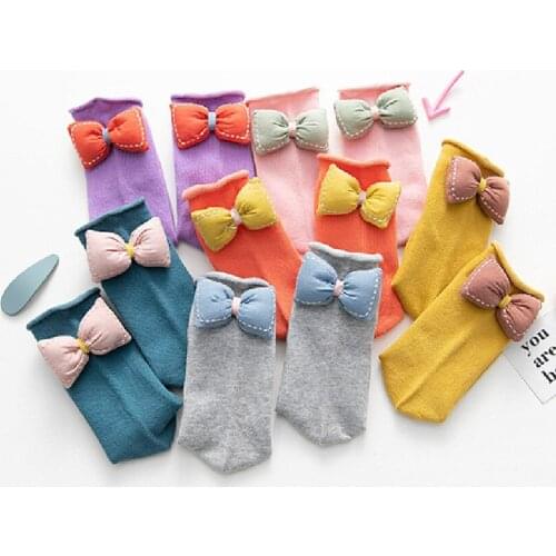 6 Pairs/lot Children Socks For Girls Big Bow Super Soft Toddler Baby Short Socks Autumn New Arrival Kids Sock Crimping Cotton