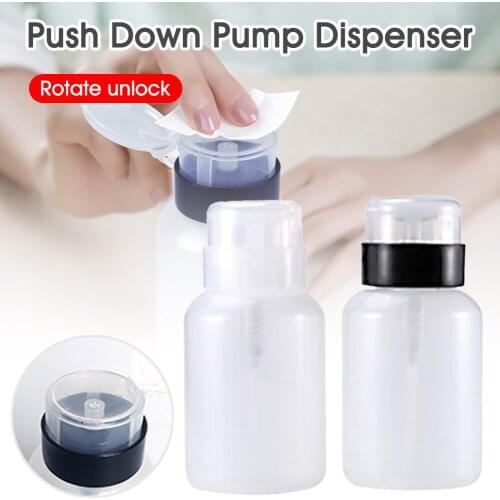 220ML Portable Clear Pump Dispenser Push Down Pump Dispenser Bottle for Nail Polish Alcohol Clear Remover Travel Size Plastic
