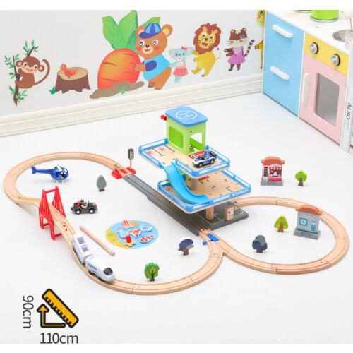 EDWONE Elevator Lift Parking Lot G Train Track Set Wooden Railway Track Slot Fit For Thom as Train Brio Gifts For Kids