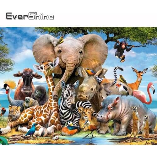 Evershine DIY Diamond Painting Animal Cross Stitch Kit Diamond Mosaic Full Round Drill Rhinestone Pictures Diamond Embroidery