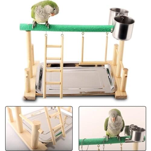 Parrot Play Perch Bird Parrot Play Training Stand Playground Wooden Perch Playpen Exercise PLaygym With Feeder Cup