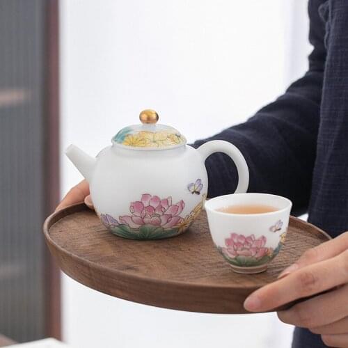 Ceramic Teapot Jingdezhen Handmade Fresh Household Kung Fu Tea Set Filter Single Teapot Large Teapot Tea Kettle Tea Set Siteel