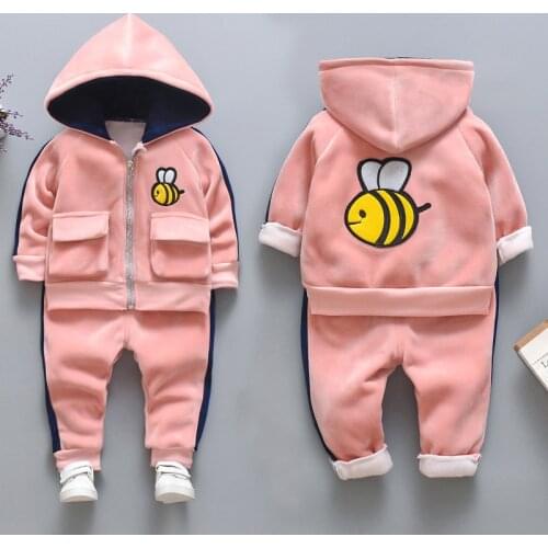 Cartoon Baby Girl Clothes Sets Winter Kids Clothes Boys Sets Cotton Long Sleeve Hooded Tops+Pants Children Clothing 1-4 Years