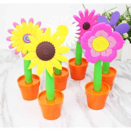 Korea Creative Stationery Items Colorful Sunflower Purple Flower Potted Ballpoint Pen Office Accessories School Supplies