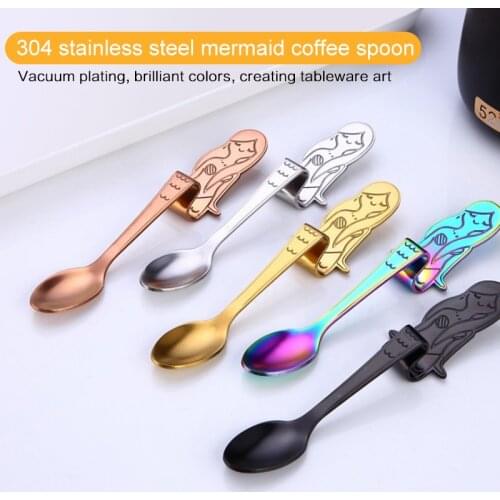 Colorful Mermaid Spoon Creative Milk stirring Coffee Scoop Stainless Steel Ice Cream Candy Dessert Tea spoon Dining Tableware