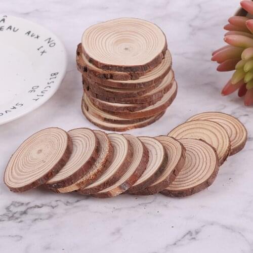 10pc 3-7cm Thick Natural Pine Round Unfinished Wood Slices Circles With Tree Bark Log Discs DIY Crafts Wedding Party Painting