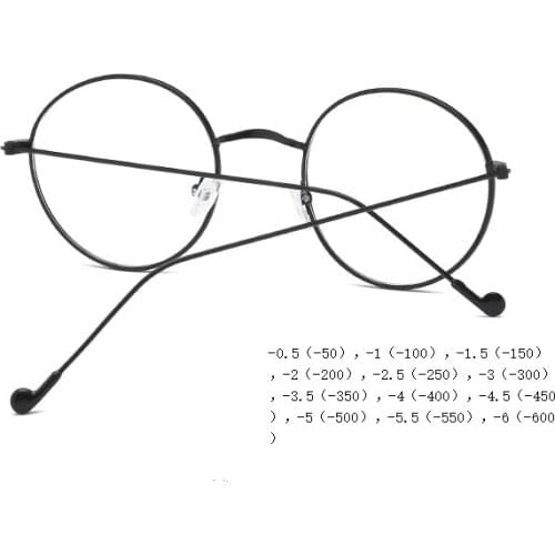 Super Light Myopia Glasses Degrees -0.5,-1,-1.5,-2,-2.5,-3,-3.5,-4 Custom Diopter Retro Man Women Full Metal Frame Round Eyewear