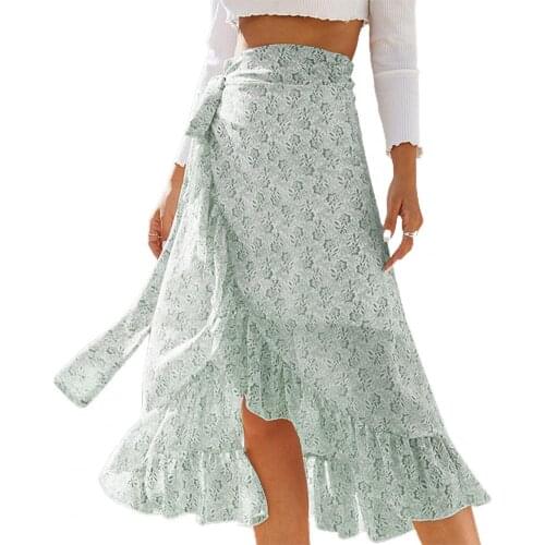 Summer Skirts Bohemian Printing Breathable Flounce Large Hem Irregular Hemline Textile-printing Slit Long Skirts Summer 2021